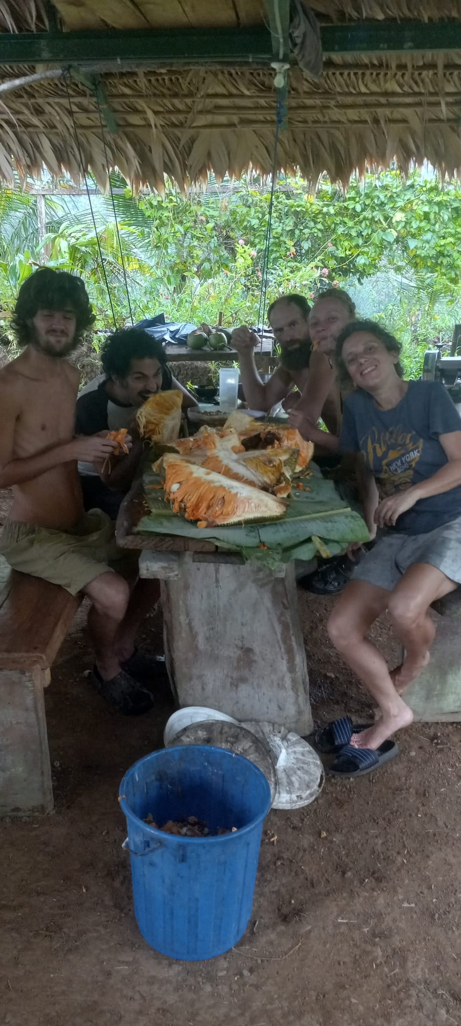 Sharing a jack fruit